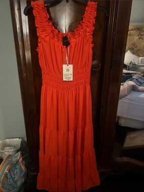 Alex Marie Ruffled Orange Maxi Dress
